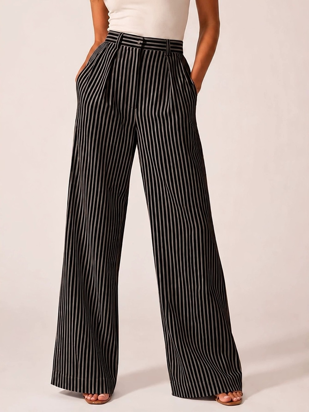 High-Waisted Wide-Leg Striped Pants